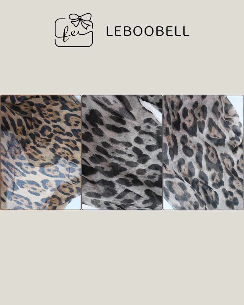 LEBOOBELL Women's Leopard Print Scarves Lady Lightweight Scarf Soft Sunscreen Shawls Vintage Wrap Shawl Gray - Image 4