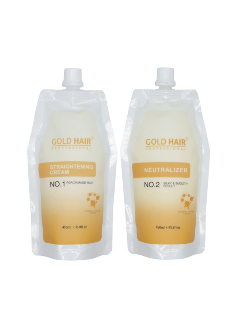 GOLD HAIR Gold Hair Professional Hair Treatment Straightening and Neutralizer Set (Step 1 and 2) For Damage Hair 
