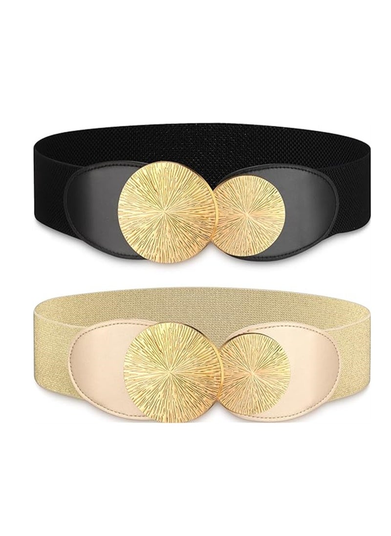SYOSI Elastic Vintage Belts, 2 Pcs Women's Retro Wide Waist Belt, Stretchy Cinch Buckle Belt Waistband Decor for Dresses Ladies Wedding Cosplay  - Image 1