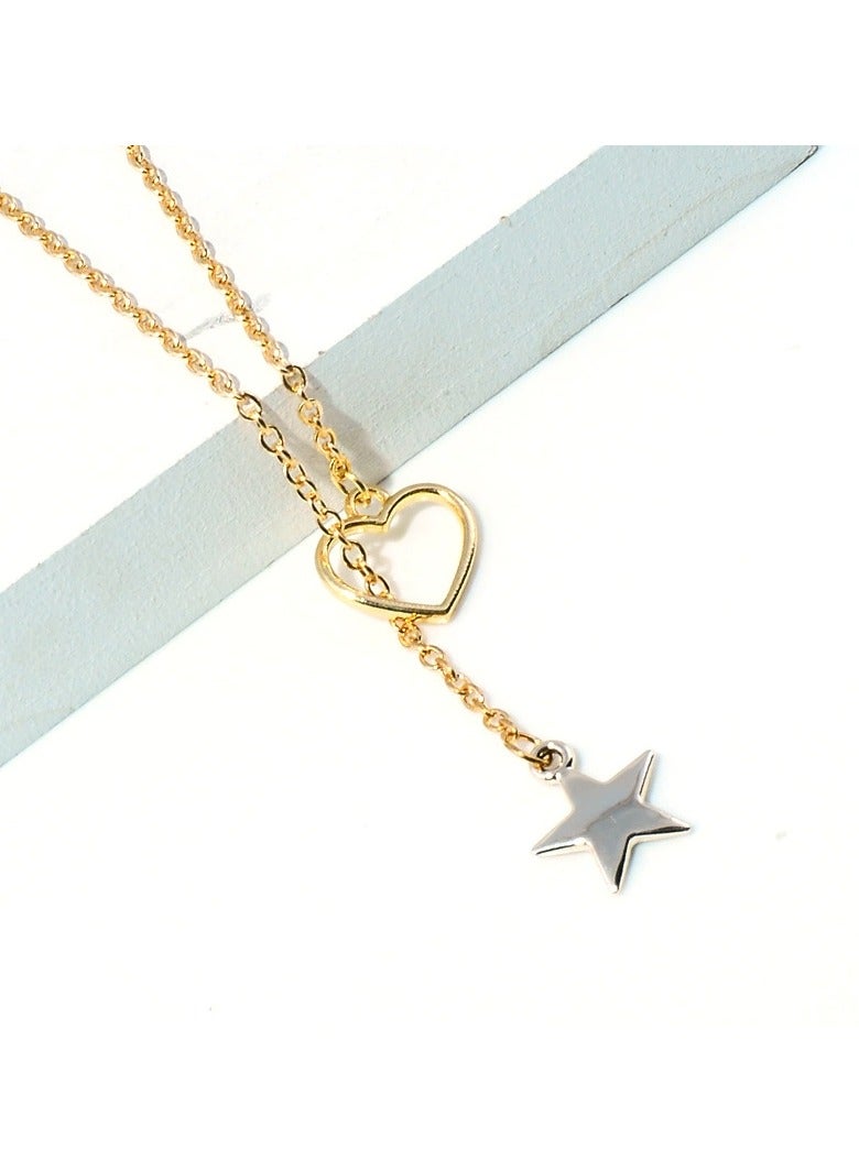 Goolsky قلادة قلب على شكل Y أنيقة مع قلادة نجمة – تصميم كوري ياباني خفيف الوزن، مجوهرات رومانسية