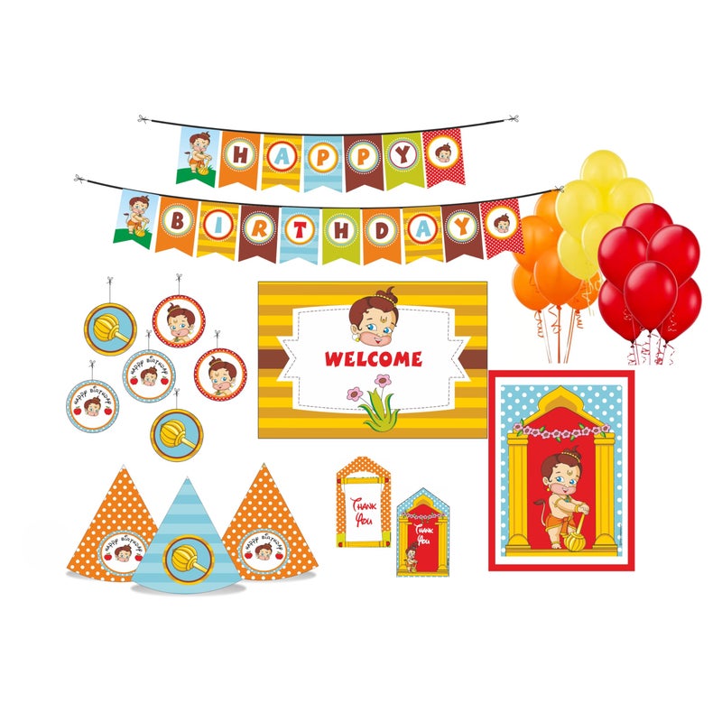 PrettyurParty PRETTY UR PARTY Hanuman Party decorations Kit - 80 pcs include Bunting, balloons, thank you, centerpiece, danglers, Caps, Bal Hanuman Party Supplies, Birthday Decor, DIY Décor for Kids, Boys - Image 2