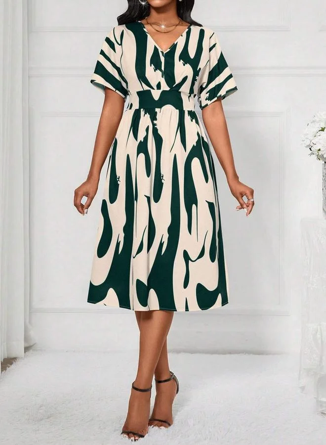 Take Two Women Green Printed Knee-Length Dress