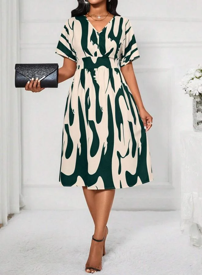 Take Two Women Green Printed Knee-Length Dress