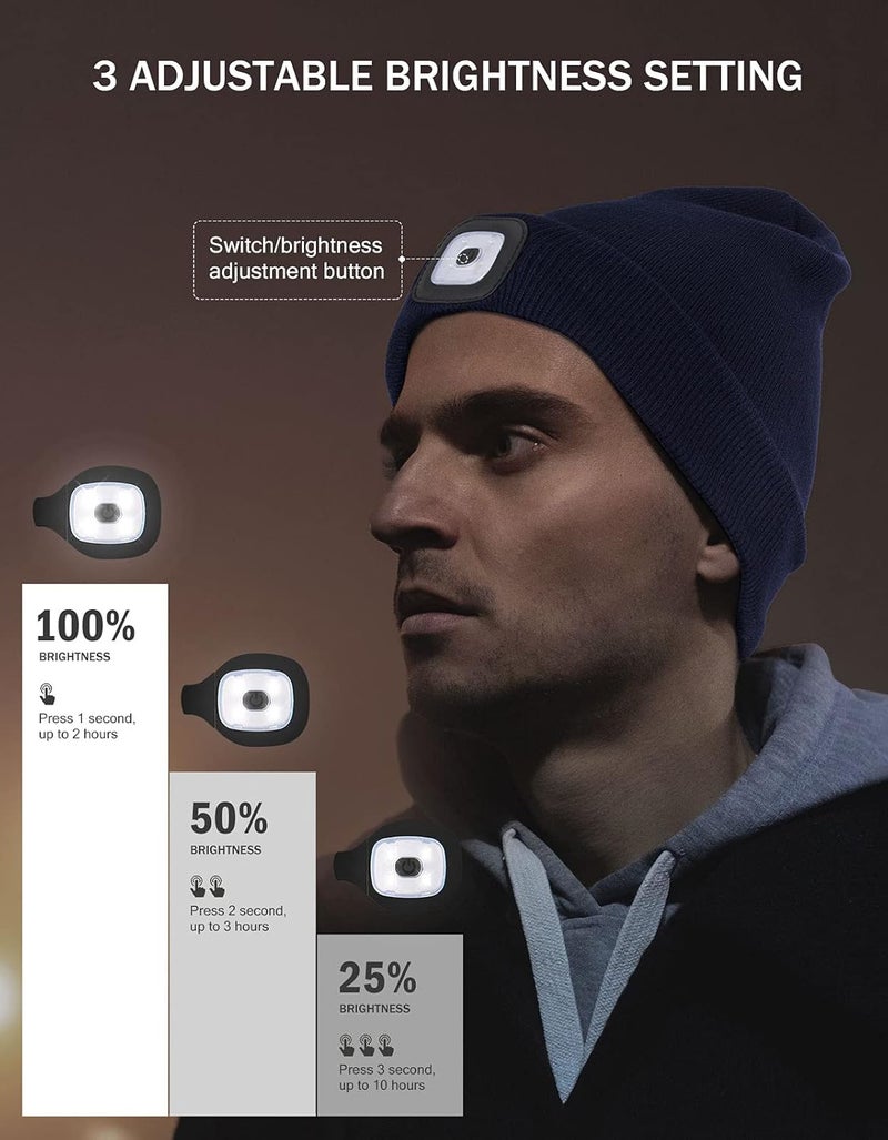 YunTuo Store LED Beanie with The Light, Unisex USB Rechargeable Headlamp Winter Knitted Cap Gifts for Men Dad Husband Him - Image 4