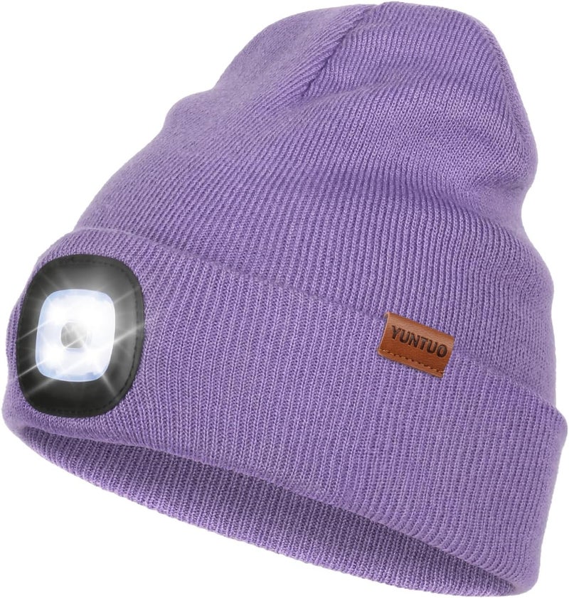 YunTuo Store LED Beanie with The Light, Unisex USB Rechargeable Headlamp Winter Knitted Cap Gifts for Men Dad Husband Him - Image 1