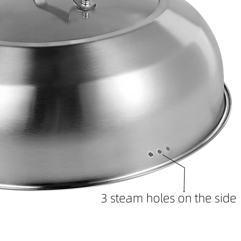 Kichwit 13.5 Inch Stainless Steel Basting Cover, Melting Dome for Griddle Cooking, Round Steaming Cover Lid with Tempered Glass Top and Steam Holes, Dishwasher Safe (13.5") - Image 4