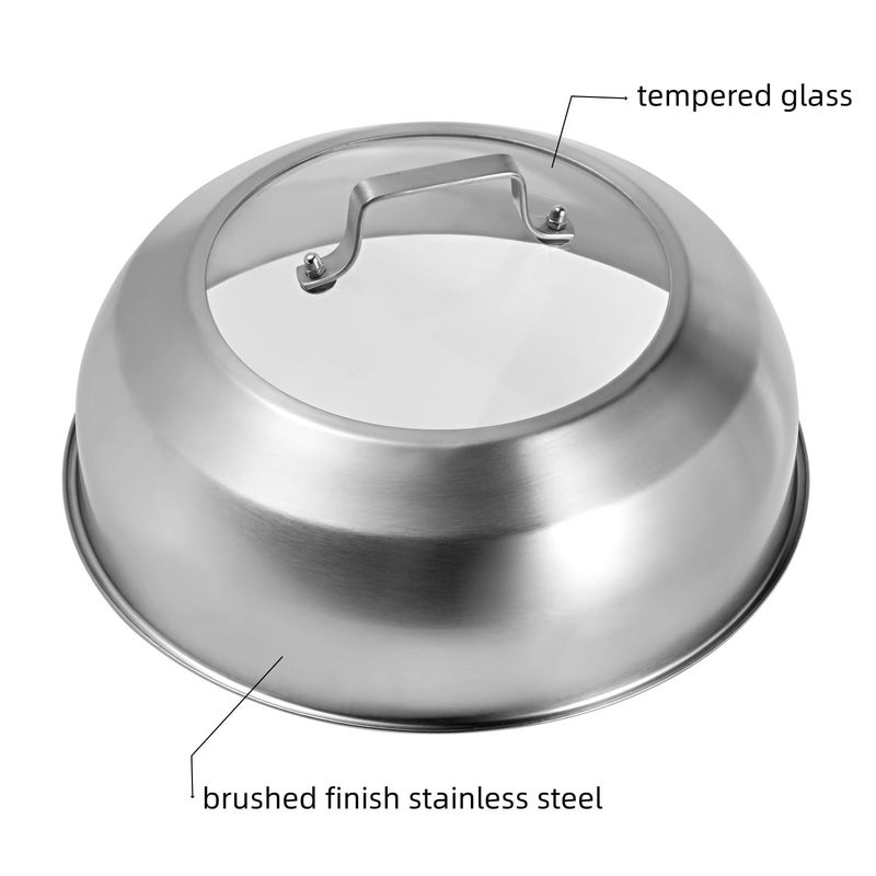 Kichwit 13.5 Inch Stainless Steel Basting Cover, Melting Dome for Griddle Cooking, Round Steaming Cover Lid with Tempered Glass Top and Steam Holes, Dishwasher Safe (13.5") - Image 3