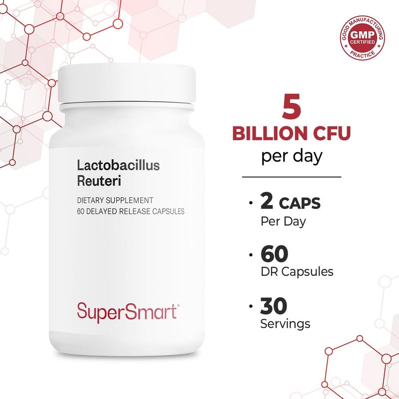 SuperSmart سوبرسمارت - لاكتوباسيلس ريوتيري 5 مليار وحدة تشكيل مستعمرات يوميًا - مكمل بروبيوتيك | خالي من الكائنات المعدلة وراثيًا وخالي من الجلوتين - 60 كبسولة دائرية - Image 5
