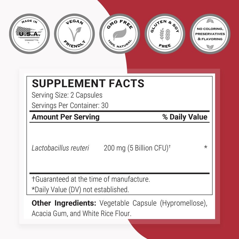 SuperSmart سوبرسمارت - لاكتوباسيلس ريوتيري 5 مليار وحدة تشكيل مستعمرات يوميًا - مكمل بروبيوتيك | خالي من الكائنات المعدلة وراثيًا وخالي من الجلوتين - 60 كبسولة دائرية - Image 4