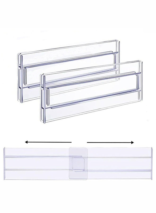 JOGAMS 2Pcs Drawer Dividers Organizers Adjustable 3.2 Inch High Expandable from 12.2 to 21.4 Inch Kitchen Utensils Organizer Clear Plastic Drawer Separators for Clothing Installed by Double Sided Tape - Image 1