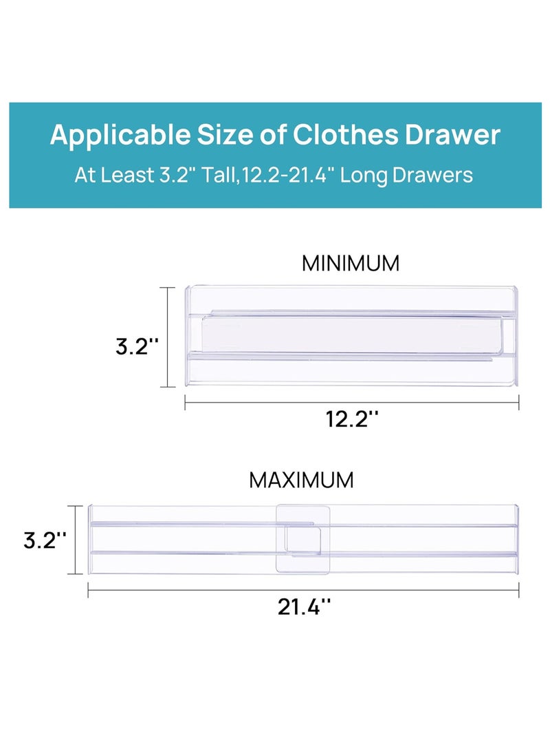 JOGAMS 2Pcs Drawer Dividers Organizers Adjustable 3.2 Inch High Expandable from 12.2 to 21.4 Inch Kitchen Utensils Organizer Clear Plastic Drawer Separators for Clothing Installed by Double Sided Tape - Image 4