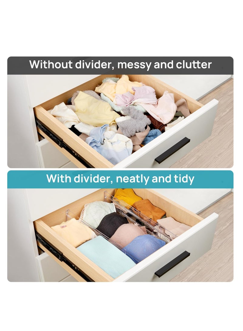 JOGAMS 2Pcs Drawer Dividers Organizers Adjustable 3.2 Inch High Expandable from 12.2 to 21.4 Inch Kitchen Utensils Organizer Clear Plastic Drawer Separators for Clothing Installed by Double Sided Tape - Image 5