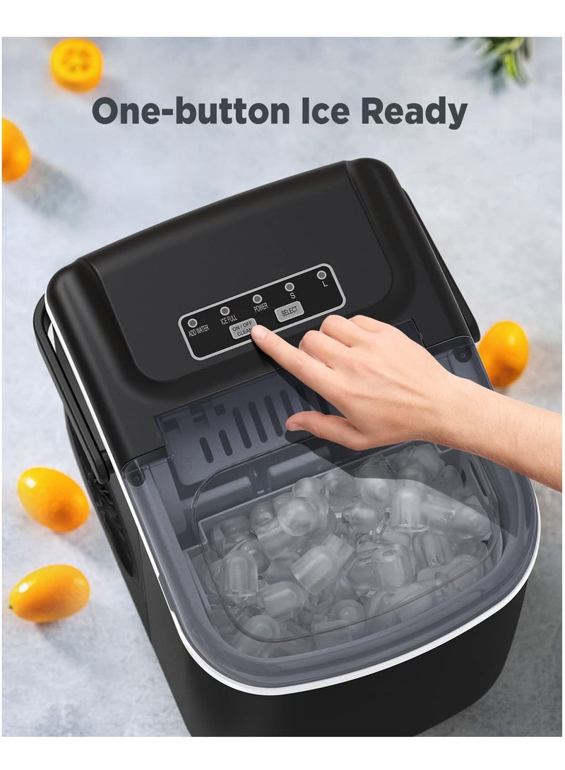 SYOSI Countertop Ice Maker Machine with Handle, 9 Cubes Ready in 6 Mins, 26lbs in 24Hrs, Auto-Cleaning Portable Ice Maker, 2 Sizes of Bullet Ice for Home Kitche Camping RV Party (Black)  - Image 3