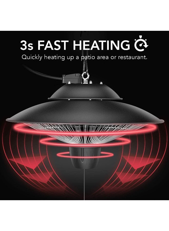 Hanging Patio Heater | Ceiling Mounted Electric Infrared Heater, IP55 Waterproof, Super Quiet Instant Heating for Indoor & Outdoor Use (Black) - Image 3