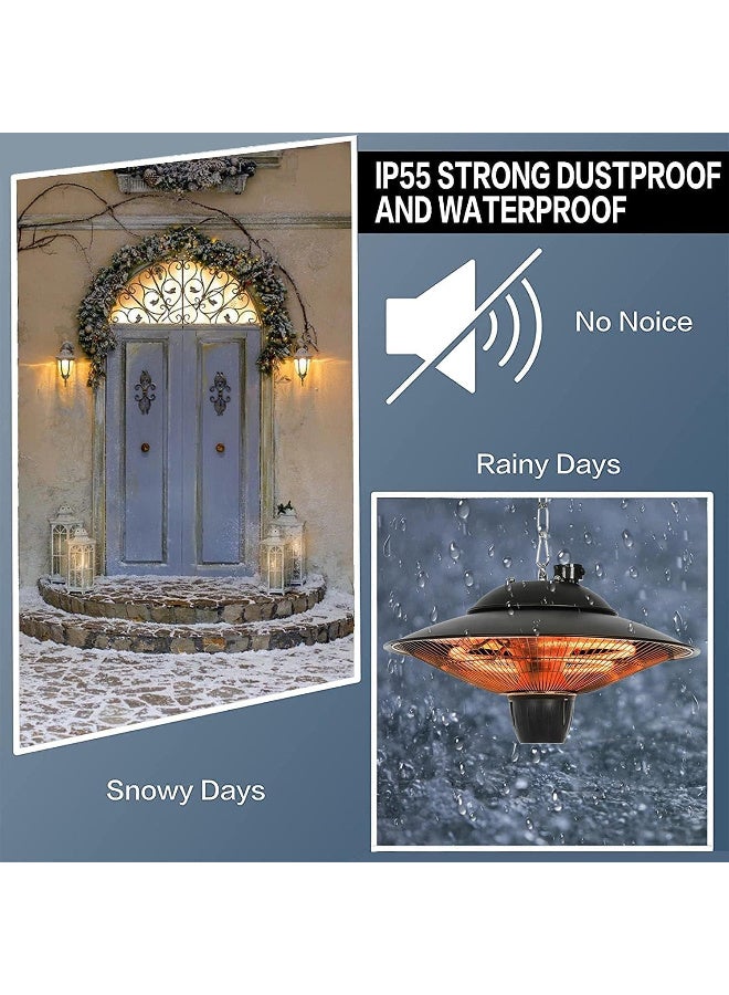 Hanging Patio Heater | Ceiling Mounted Electric Infrared Heater, IP55 Waterproof, Super Quiet Instant Heating for Indoor & Outdoor Use (Black) - Image 4