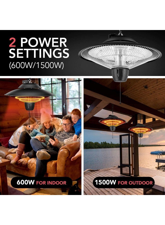 Hanging Patio Heater | Ceiling Mounted Electric Infrared Heater, IP55 Waterproof, Super Quiet Instant Heating for Indoor & Outdoor Use (Black) - Image 5