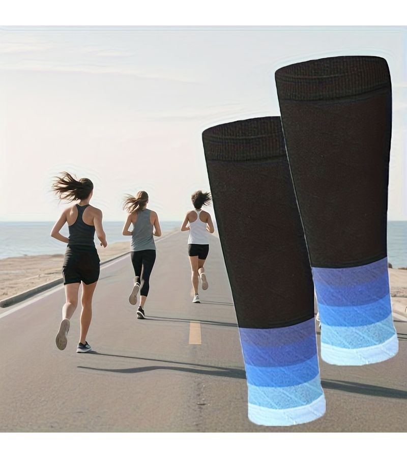 بيج قطعة واحدة جوارب ضغط للساق بتدرج لوني للجري والرياضات الخارجية - Image 5