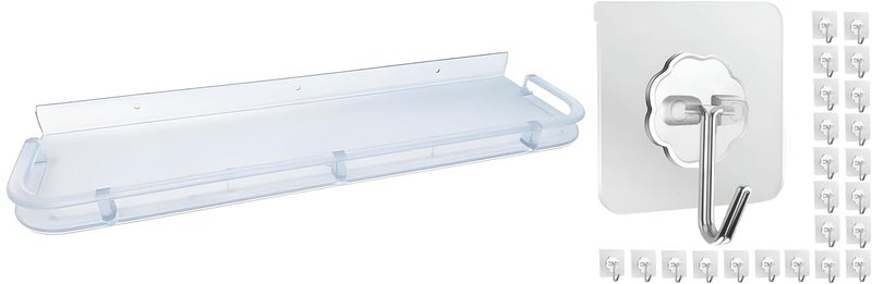 ABS Plastic WallMounted Long Shelf Lightweight and Durable Stylish Design Stainless Steel Adhesive Hooks 15 Pack Durable Kitchen Wall Hooks