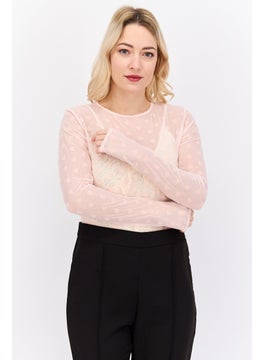 Reserved Women Textured Long Sleeve Bodysuit, Pink  - Image 1