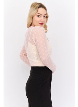 Reserved Women Textured Long Sleeve Bodysuit, Pink  - Image 4