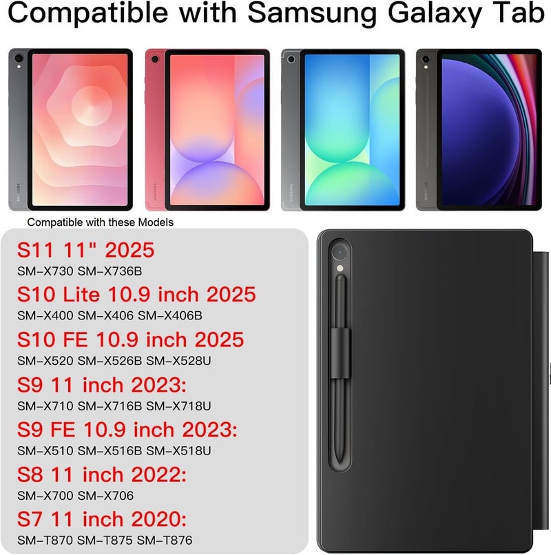 RTSY Magic Style Keyboard case for Samsung Galaxy Tab S11, S10 Lite, S10FE, S9, S9 FE, S8, S7 (11/10.9 Inch) with 7-Colors Backlit & Precision Trackpad, Floating Cantilever Magnetic Stand (Black) - Image 2