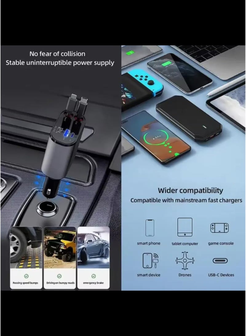 Generic 12/24V 120W Fast Car Charger with Retractable Charging Cable Fast Car Power Adapter PD20W for iPhone Type C 40W Car Bluetooth USB Charger Plug with iPhone,Samsung,Galaxy,Huawei,Xiaomi  - Image 5