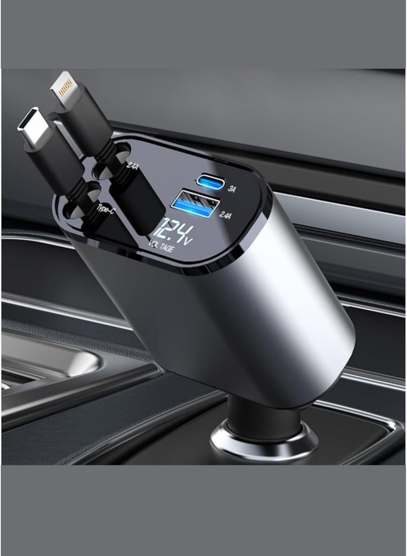 Generic 12/24V 120W Fast Car Charger with Retractable Charging Cable Fast Car Power Adapter PD20W for iPhone Type C 40W Car Bluetooth USB Charger Plug with iPhone,Samsung,Galaxy,Huawei,Xiaomi  - Image 4