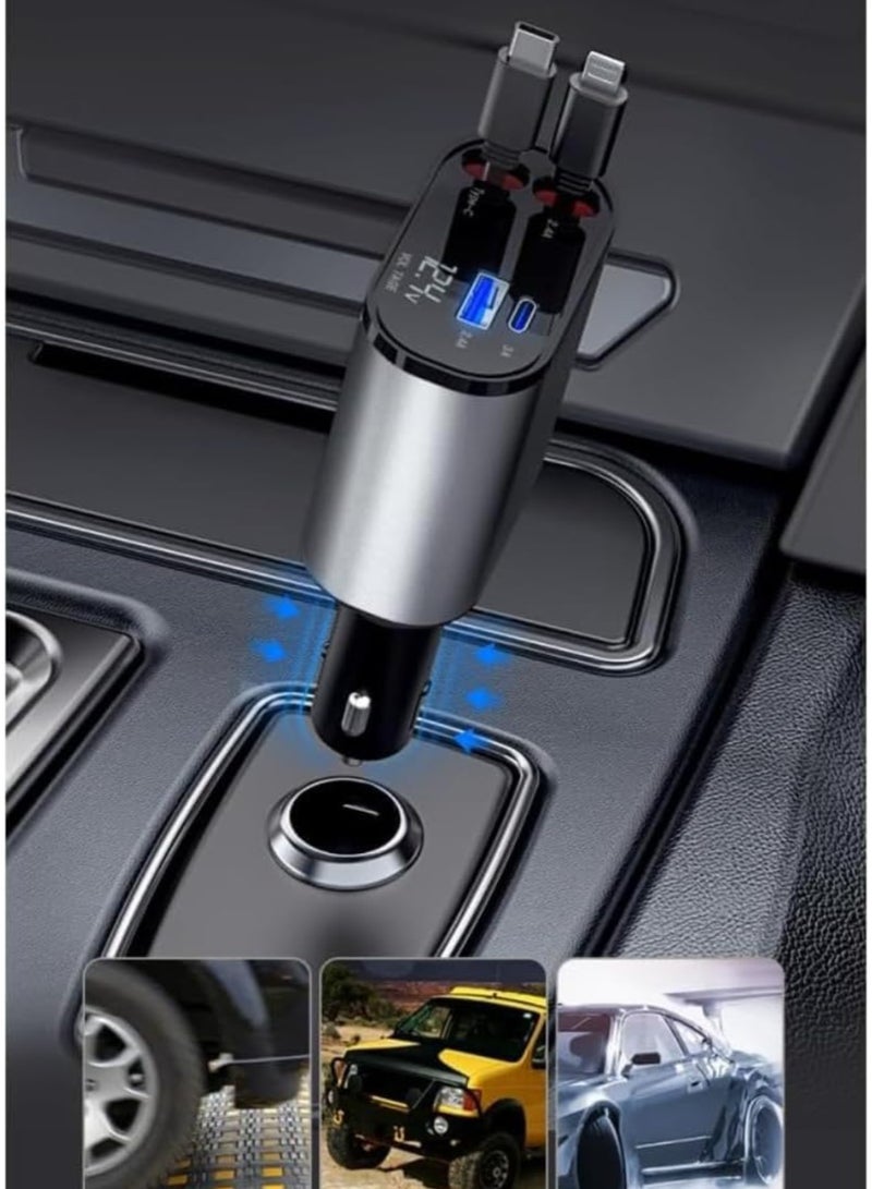 Generic 12/24V 120W Fast Car Charger with Retractable Charging Cable Fast Car Power Adapter PD20W for iPhone Type C 40W Car Bluetooth USB Charger Plug with iPhone,Samsung,Galaxy,Huawei,Xiaomi  - Image 2