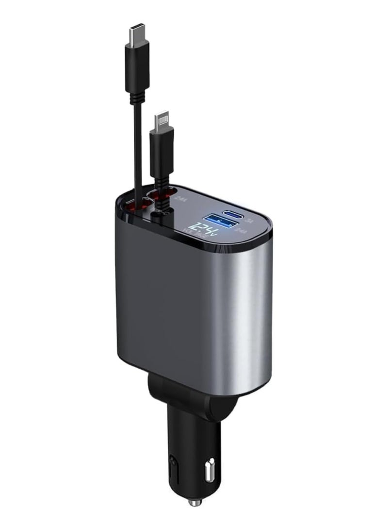 Generic 12/24V 120W Fast Car Charger with Retractable Charging Cable Fast Car Power Adapter PD20W for iPhone Type C 40W Car Bluetooth USB Charger Plug with iPhone,Samsung,Galaxy,Huawei,Xiaomi  - Image 1