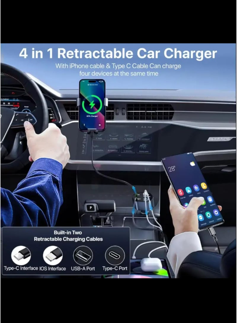 Generic 12/24V 120W Fast Car Charger with Retractable Charging Cable Fast Car Power Adapter PD20W for iPhone Type C 40W Car Bluetooth USB Charger Plug with iPhone,Samsung,Galaxy,Huawei,Xiaomi  - Image 3