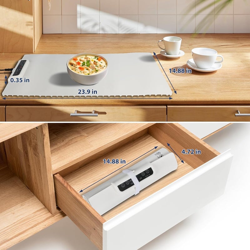 Xacton Foldable Food Warming Tray I Portable Silicon Heating Mat I Electric Plate with 3 Temperature Settings I for Biryani Curries Chapati Buffet Serving Gatherings Parties Everyday Use (White) - Image 2