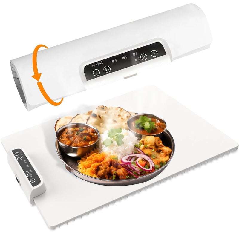 Xacton Foldable Food Warming Tray I Portable Silicon Heating Mat I Electric Plate with 3 Temperature Settings I for Biryani Curries Chapati Buffet Serving Gatherings Parties Everyday Use (White) - Image 1