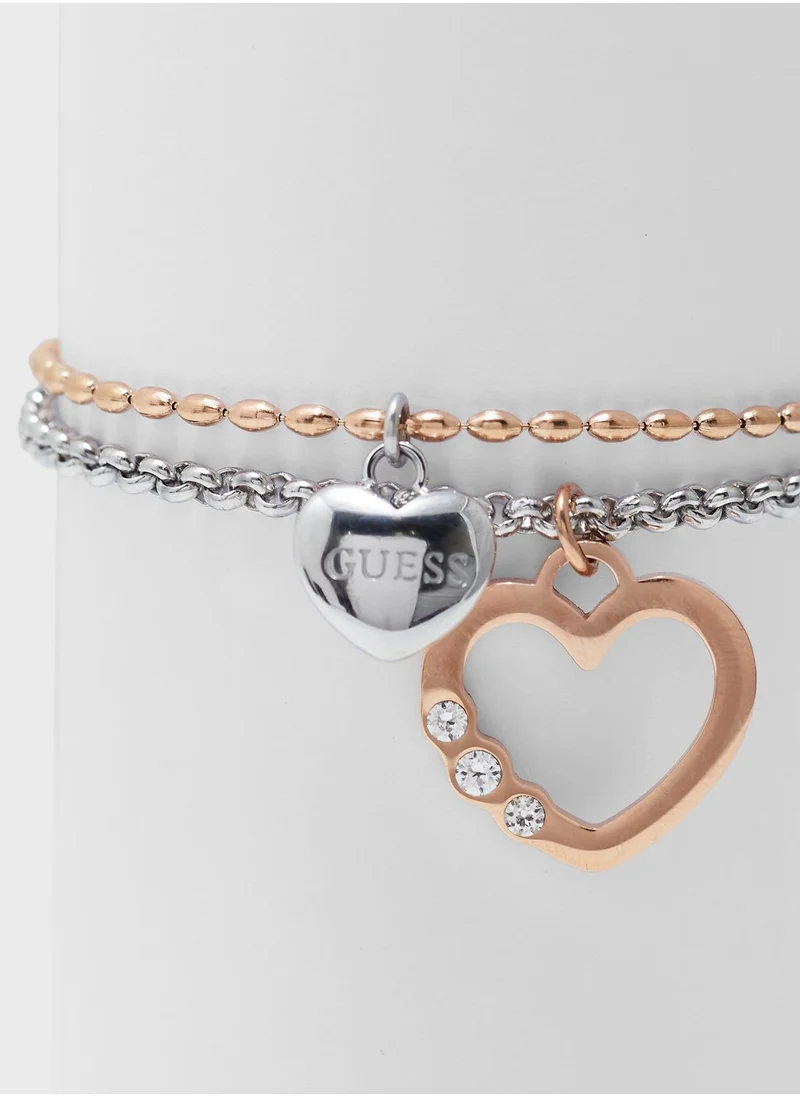 GUESS Double Chain Rose Heart Bracelet