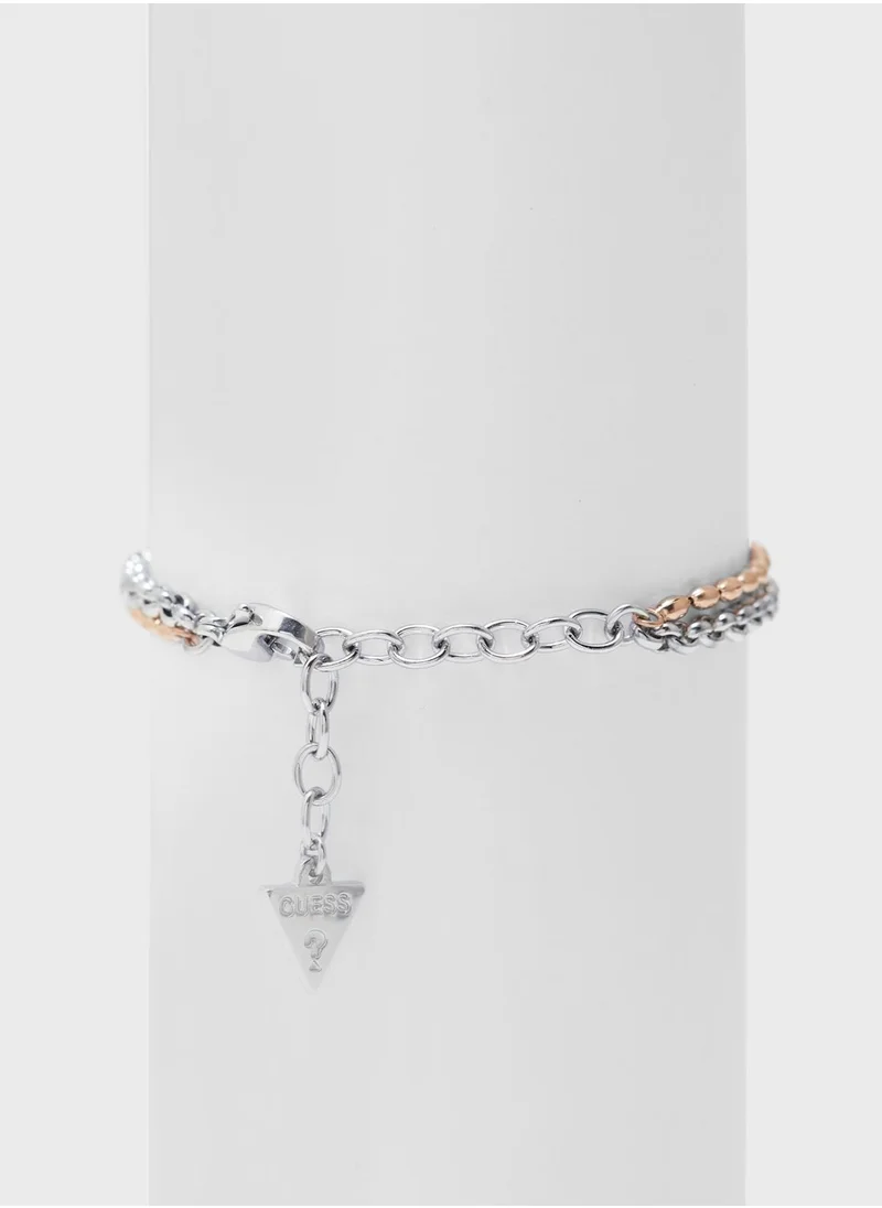 GUESS Double Chain Rose Heart Bracelet