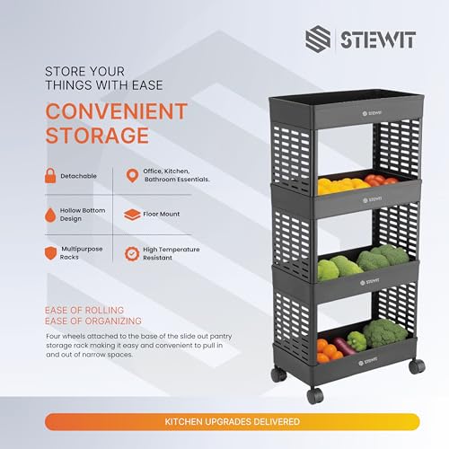 Stewit® Plastic Multipurpose 4-Tier Floor Mount Corner Shelf Kitchen Organizer Rack/Storage Shelf/Dish Rack/Storage Rack for Kitchen (Black) (4XL, Black) - Image 4