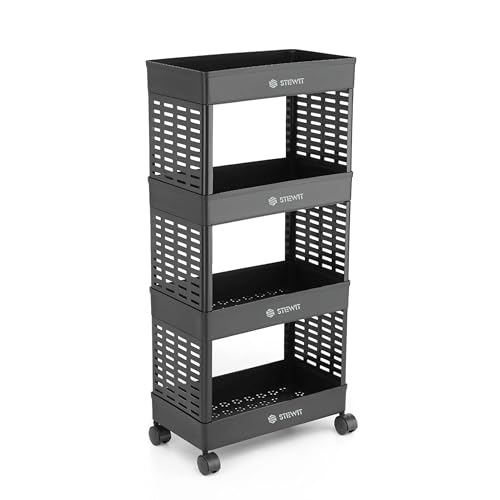 Stewit® Plastic Multipurpose 4-Tier Floor Mount Corner Shelf Kitchen Organizer Rack/Storage Shelf/Dish Rack/Storage Rack for Kitchen (Black) (4XL, Black) - Image 1