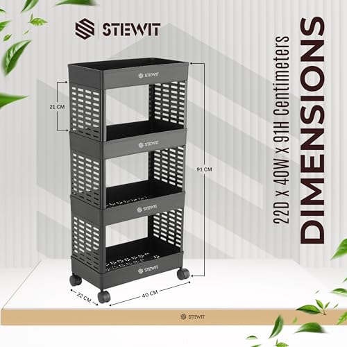Stewit® Plastic Multipurpose 4-Tier Floor Mount Corner Shelf Kitchen Organizer Rack/Storage Shelf/Dish Rack/Storage Rack for Kitchen (Black) (4XL, Black) - Image 2