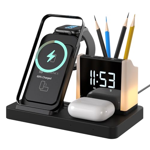 Portronics HexaCharge 6in1 15W Fast Magnetic Wireless Charging for iPhone 15/15 Plus/15 Pro/15 Pro Max,14/14 Plus/14 Pro/14 Pro Max,13/12, Wireless Earbuds & Smartwatches, Pen Stand, LED Lamp (Black) - Image 1