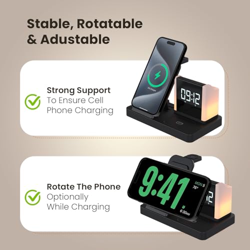 Portronics HexaCharge 6in1 15W Fast Magnetic Wireless Charging for iPhone 15/15 Plus/15 Pro/15 Pro Max,14/14 Plus/14 Pro/14 Pro Max,13/12, Wireless Earbuds & Smartwatches, Pen Stand, LED Lamp (Black) - Image 4