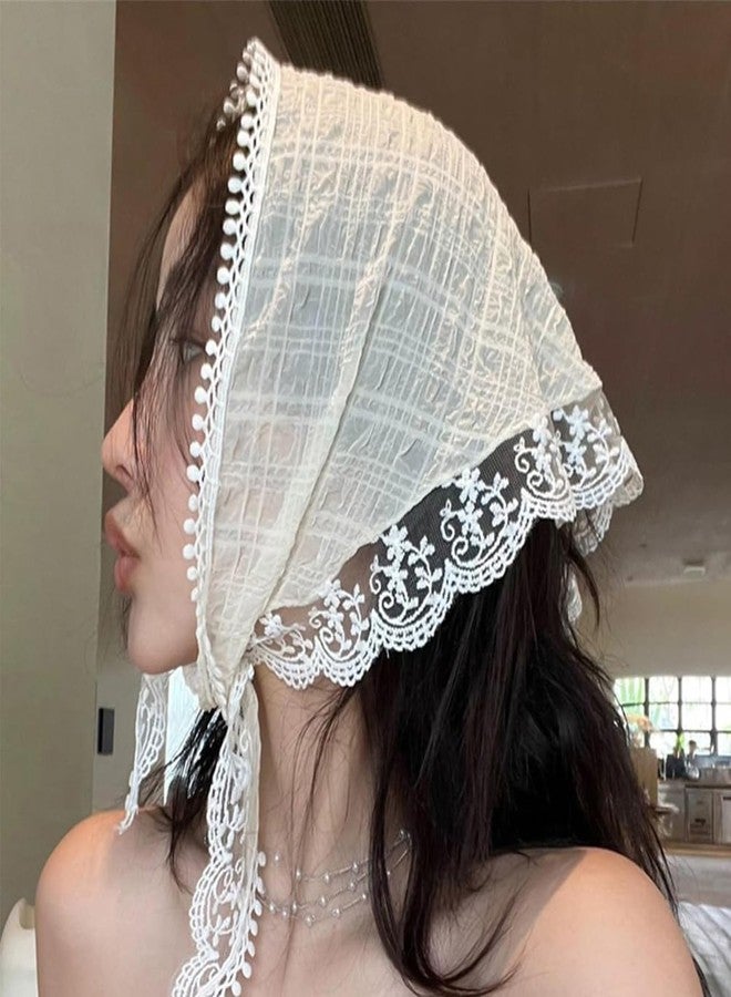 YUISI طقم ربطات شعر دانتيل من قطعتين من يويسي للنساء، وشاح مثلث أنيق وناعم وخفيف الوزن، إكسسوار صيفي أنيق للفتيات - Image 3
