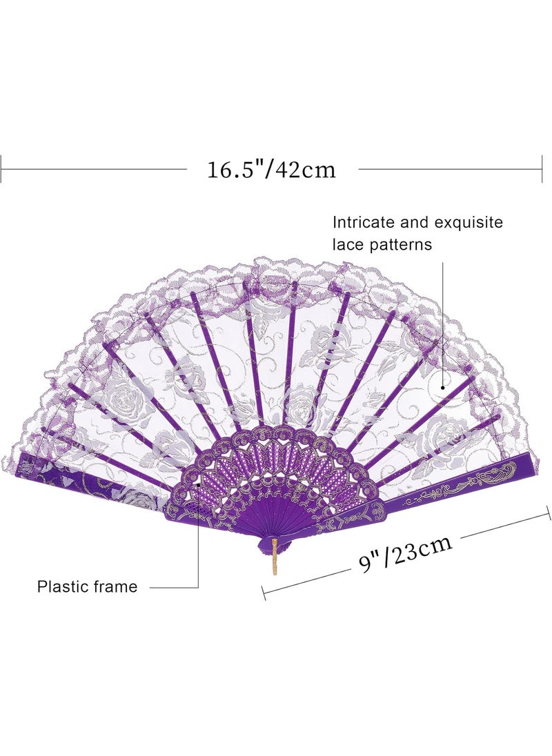 BABEYOND BABEYOND Spanish Fan Folding Fan  6 Pack Hand Fan Foldable Silk Folding Fan Transparent Lace Handheld Portable Fan  - Image 2