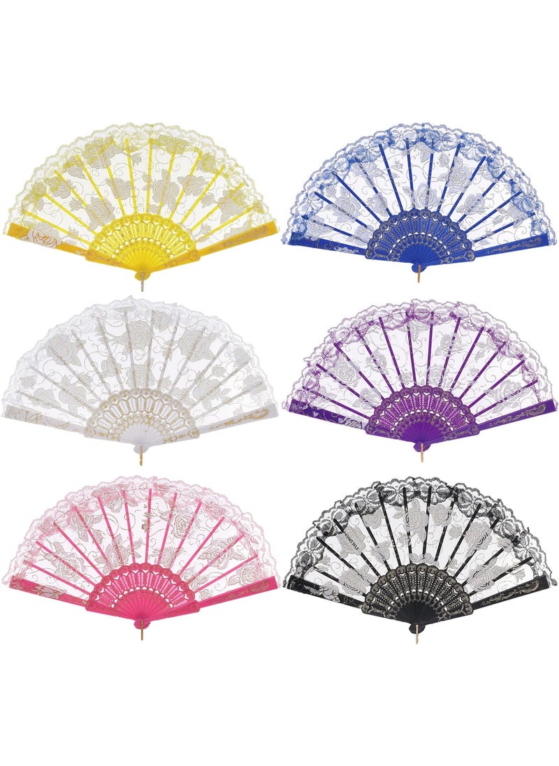 BABEYOND BABEYOND Spanish Fan Folding Fan  6 Pack Hand Fan Foldable Silk Folding Fan Transparent Lace Handheld Portable Fan  - Image 1