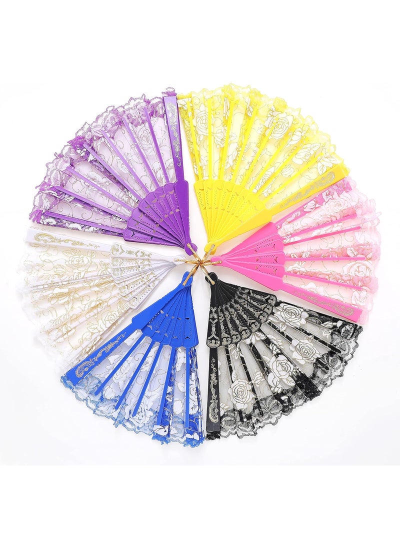 BABEYOND BABEYOND Spanish Fan Folding Fan  6 Pack Hand Fan Foldable Silk Folding Fan Transparent Lace Handheld Portable Fan  - Image 5