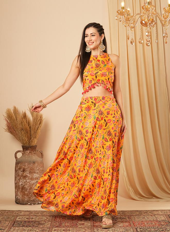 globus Halter Neck Tassel Detail Crop Top and Maxi Skirt Co-Ords - Image 1