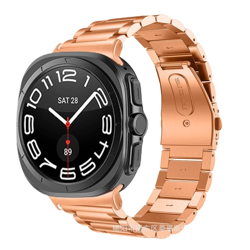 سوار ساعة ذكية سوار معدني من الستانلس ستيل متوافق باللون ذهبي وردي قابل للتعديل مع Samsung Galaxy Watch 44/45/47mm بملاءمة قابلة للتعديل وحزام بديل - Image 1