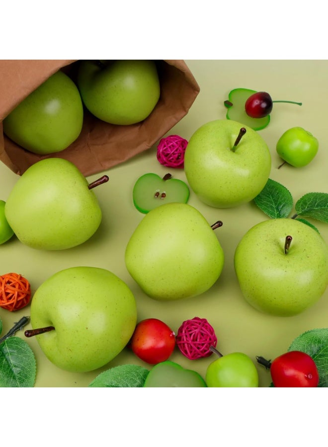 6 pcs High Grade Artificial Green Apples, 7cm Realistic Fake Fruit Decoration - Image 2