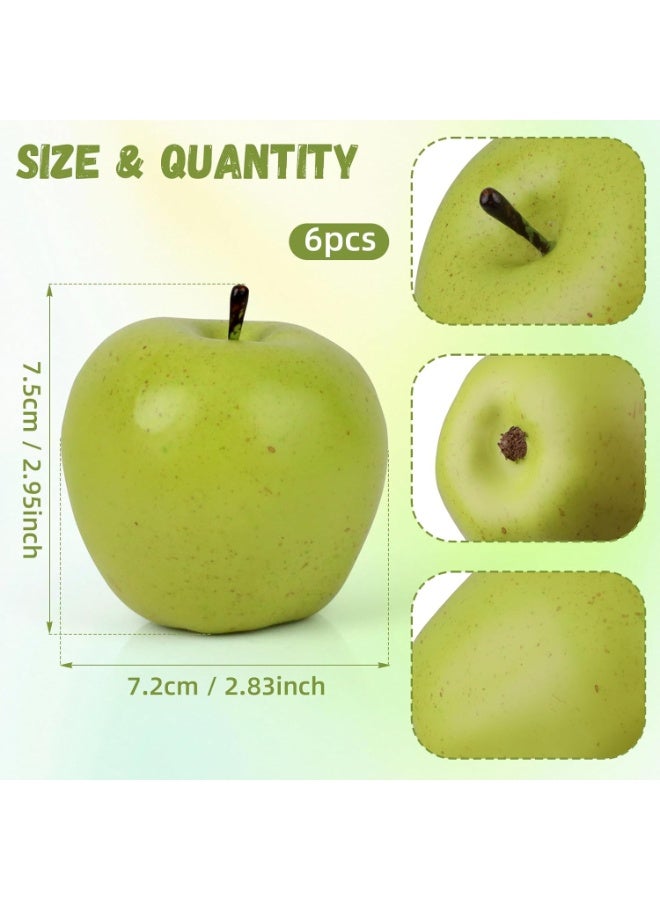 6 pcs High Grade Artificial Green Apples, 7cm Realistic Fake Fruit Decoration - Image 3