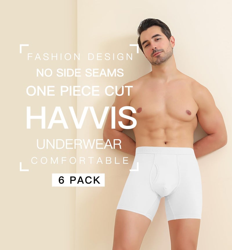 HAVVIS Men's Performance Underwear Boxer Briefs Soft Comfortable Bamboo Viscose Underwear for Men Multipack (M, Boxer Briefs : C03-6 Pack - White) - Image 5