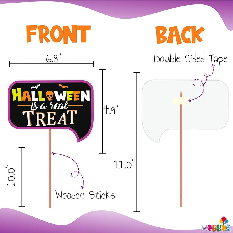 Wobbox Halloween Photo Booth Party Props (25 Pcs) DIY Kit with Purple & Orange Happy Halloween Bunting Banner for Your Halloween Celebration, Halloween Decorations Item - Image 3