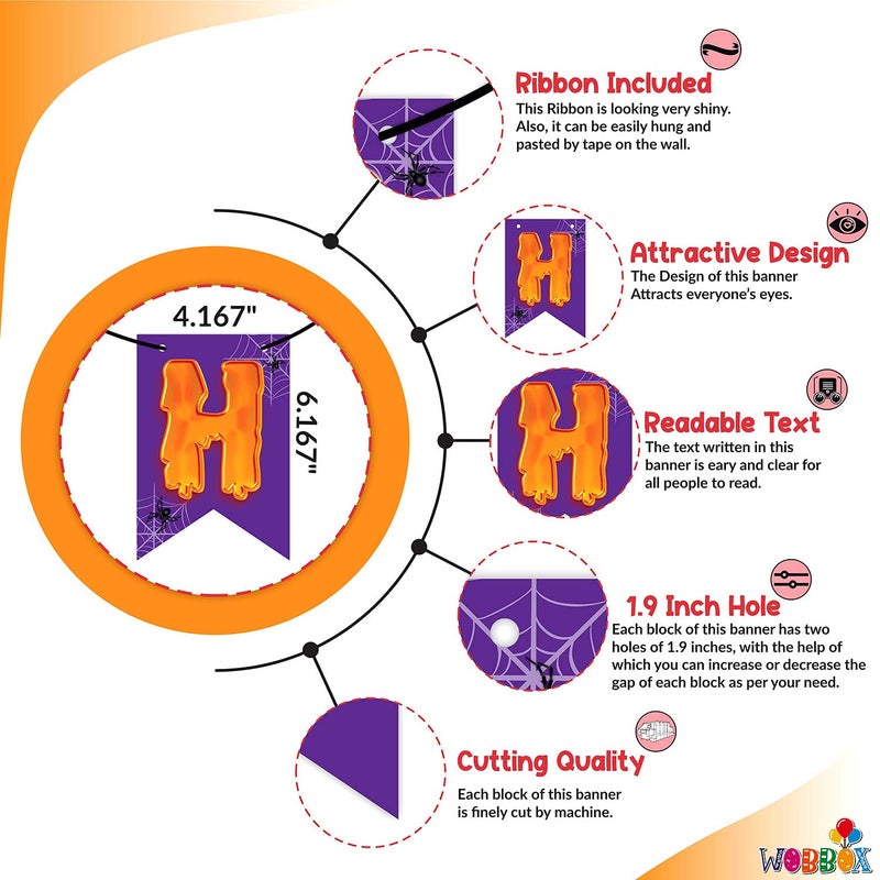 Wobbox Halloween Photo Booth Party Props (25 Pcs) DIY Kit with Purple & Orange Happy Halloween Bunting Banner for Your Halloween Celebration, Halloween Decorations Item - Image 4